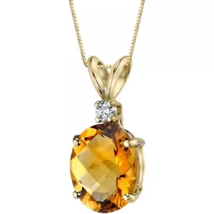 Oravo 14 Kt Yellow Gold Oval 2.25 cts Citrine Diamond Pendant - Picture 1 of 3