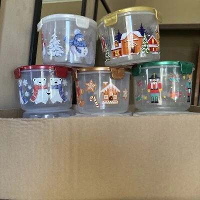 Lock & Lock Set of 5 Different Multi-Color Christmas Holiday Containers - Image 1 of 4