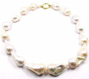 Collar Oro Amarillo 18K, Perlas Gota Grandes,Blancas,Freshwater,Barroco - Imagen 1 de 9