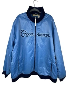 Rocawear Jacket Men 5XL 90’ Blue Satin Varsity Bomber Baseball Y2K Spell Out - Picture 1 of 24
