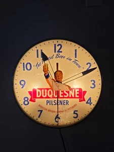 Vintage 50er Jahre Duquesne Pilsener Bier Werbeuhr - funktioniert - Bild 1 von 7