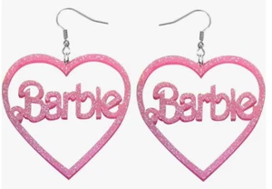 Barbie Herz Ohrhänger für Mädchen Damen Trendy Rosa Glitzer Acryl Neu - Bild 1 von 3