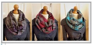 Warm Tartan Infinity Scarf Snood Grey & Purple, Grey & Pink, Grey & Turquoise - Picture 1 of 16