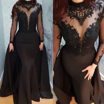Black Beaded Wedding Dress Mermaid with Train Gothic Satin Sequined Bridal Gowns - Image 1 of 4