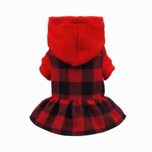 Fitwarm Red Knitted Plaid Dog Dress Hoodie Sweatshirts Pet Clothes Sweater Coat