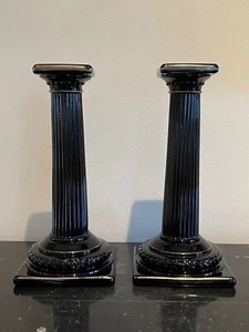 Candelabros vintage con columna dórica de ébano de vidrio Cambridge - Imagen 1 de 10