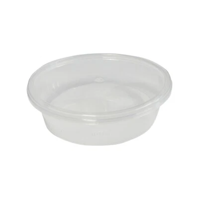 240 ml Round Food Containers with Lids Plastic Deli Pots Sauce Dip Chutney 8 oz - Image 1 of 4