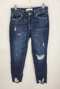 KanCan Jeans Womens 5 26 Dark Wash Distressed Blue Denim Raw Hem Boho Stretch - Picture 1 of 10