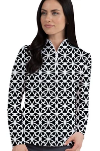 NWT IBKUL VANESSA BLACK & WHITE Long Sleeve Mock Golf Shirt - Size SMALL - Picture 1 of 1