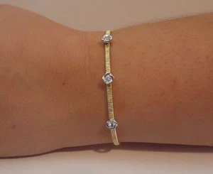 ITALIAN 3 ROSE OPEN BANGLE W/ ACCENTS /18K YELLOW GOLD OVER 925 STERLING SILVER - Picture 1 of 8