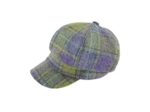 Women's Luxury Fashionable Harris Tweed Cap in Lilac/Green Check GH0375-COL 112 - Picture 1 of 1