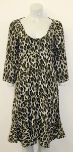 Ex-Sosandar Long Scoop Neck 3/4 Sleeved Khaki Mix Animal Printed Dress-UK10 - Picture 1 of 4
