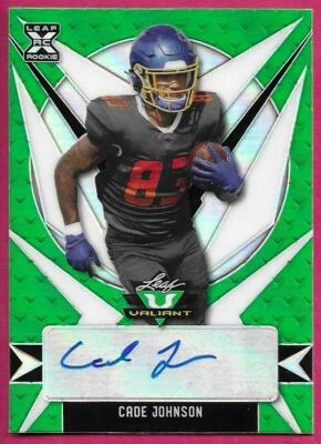 2021 Leaf Valiant Football CADE JOHNSON Rookie XRC Green Autograph 35/99 - Image 1 of 2