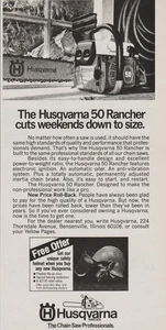 1983 Husqvarna 50 Rancher Chainsaws - "Cuts Weekends Down To Size"- Print Ad Art - Picture 1 of 2