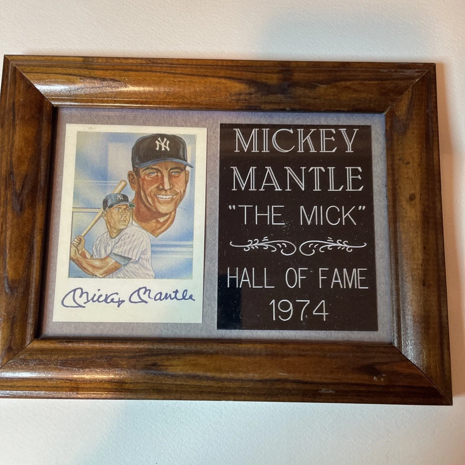 "Placa autografiada de Mickey Mantle de 6 1/2"" X 8 1/2"" para Salón de la Fama 1974" Foto 1 de 3