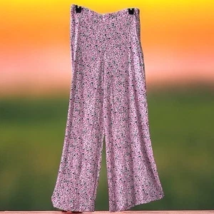 Zara Pink Floral Print Wide Leg Pant Size Large L Beach Summer Pallozza - Picture 1 of 8