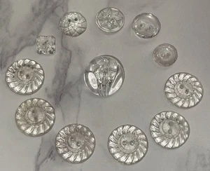 Vintage  12 Czech Clear Depression Crystal Glass Crafting Buttons 107-11 - Picture 1 of 15