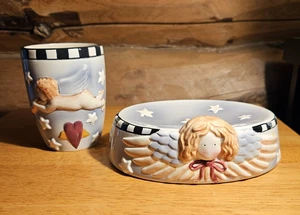 Debbie Mumm "Heaven-Sent" Soap Dish and Toothbrush Holder/Glass - Picture 1 of 7