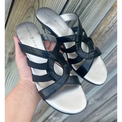 Женские черные туфли-слипоны Karen Scott из искусственной кожи на каблуках размер 9 М - Изображение 1 из 4