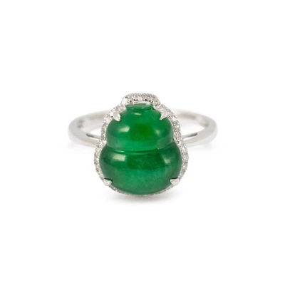 Anillo de cóctel de diamantes de jadeíta birmano verde de 3,00 quilates de oro blanco de 18 quilates Foto 1 de 4