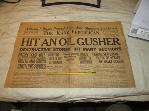NEWSPAPER FRONT PAGE "HIT AN OIL GUSHER!", KANE REPUBLICAN, PA, JULY 27, 1925 - Picture 1 of 3