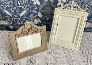 2 Shabby Chic Vintage French Style Ornate Wooden Photo Frames Bow & Scrolls - Picture 1 of 11