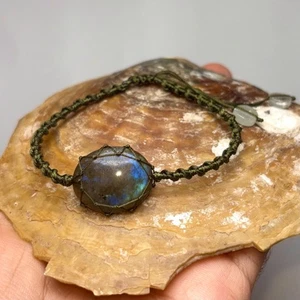 Hand Knotted Natural Flashy Labradorite Beautiful Boho Macrame Gemstone Bracelet - Picture 1 of 10