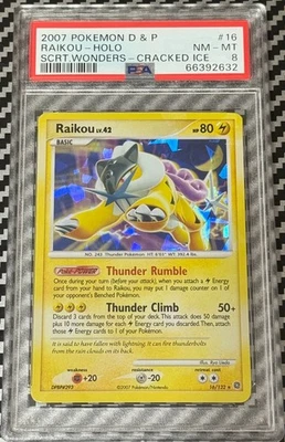2007 Pokemon D&P Secret Wonders # 16 Raikou Cracked Ice Holo PSA 8 Card NM-MINT! - Image 1 of 2
