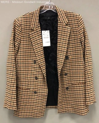 Zara Woman Brown Checkered Lined Formal Blazer Formal Jacket - Size XL - Image 1 of 4