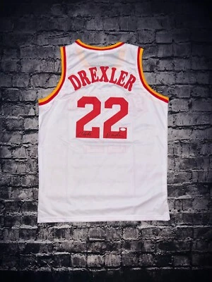 Clyde Drexler Autographed Houston Pro Style White Basketball Jersey (JSA) - Image 1 of 4
