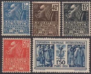 France Year 1931 Exposition Colonial Paris 5 Stamps/MNH - Picture 1 of 2