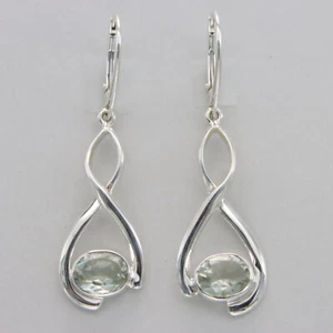 925 Sterling Silber - facettierte ovale grüne Amethyst Wirbel Ohrstecker #27 - Bild 1 von 7