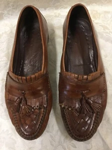 Johnson & Murphy 10 Kilt Tassel Loafer Leder braun geflochtene Ledersohle Schuhe - Bild 1 von 11