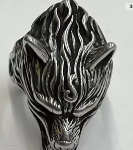 Size 8.5 MENS STAINLESS WOLF RING - Picture 1 of 6
