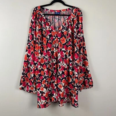 Liz & Me цветочный крестьянин блузка размер 6 X Georgette поповер красный темно-синий многоцветный - Изображение 1 из 4