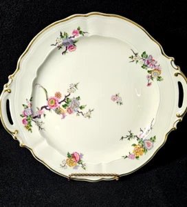 Limoges France Bengali 2 Handled Cake Plate Serving Platter Floral Bird  11.75" - Picture 1 of 3