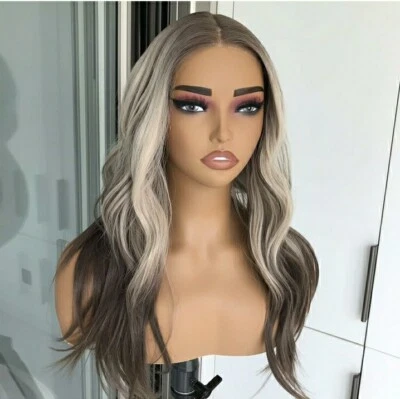 Peruca ombre loira marrom HD frente renda cabelo humano mistura destaques ondulado encaracolado - Imagem 1 de 4