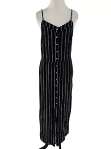 Universal Thread Women's Black Striped Linen Blend Sleeveless Maxi Dress Medium - Picture 1 of 6