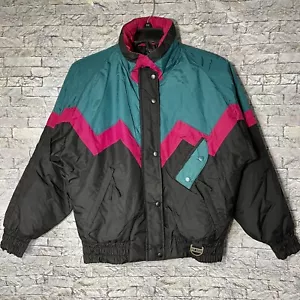 Vintage 90er Jahre heiße Musik Pufferjacke Mantel schwarz rosa grün Neon Damen M - Bild 1 von 11