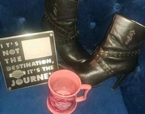 Harley Davidson Womens Bundle Boots Blk Size 8.5 Desiree Strap Stiletto Pointed - Picture 1 of 19