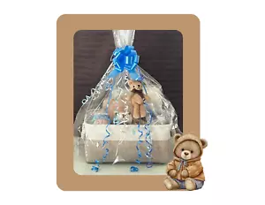 BABY BOY NEWBORN BABY SHOWER BAPTISM GIFT BASKET TEDDY BEAR - Picture 1 of 9