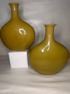 LARGE 13x2 x14 in' Chinese Vases Green Crackle Glaze, Possibly Celadon, Raku 2pc - Picture 1 of 10