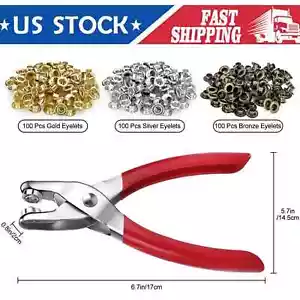 300Set Grommet Kit Eyelet Snap Buttons Leather Hole Punch Pliers Tool 1/4 inch - Picture 1 of 7