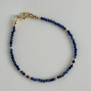 AAA+ Natural Lapis Lazuli 2-3MM Faceted Round Tiny Gemstone Beaded Bracelet 6-8" - Picture 1 of 10