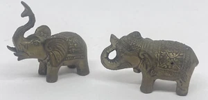 Vintage Brass Elephant Figurines Decorative Pair Ornate Lucky Male Female - Picture 1 of 8