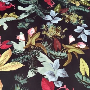 FS843 Tropical Black Floral Print on Jersey Scuba Stretch Fabric by the metre - Picture 1 of 8