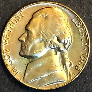 1968-S JEFFERSON NICKEL - MONTICELLO BACK - MS BU - TONED - GREAT DETAIL - 2 - Picture 1 of 2
