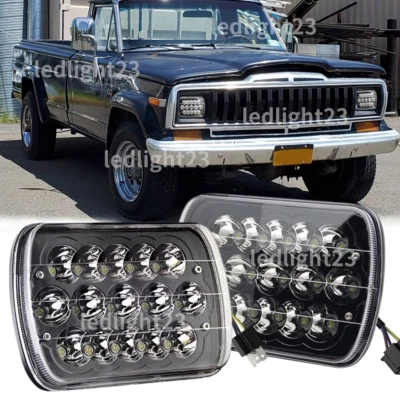 Fit Jeep J10 J20 Pickup 1974-1988 5x7" 7x6inch Led Headlights Hi/Lo Beam Black - Image 1 of 4