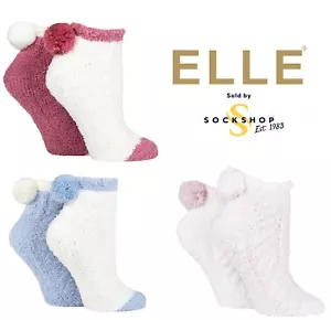 Womens Anklet Socks Cable Cosy with Pom Poms Various Colours 2 Pair Pack -- Elle - Picture 1 of 10