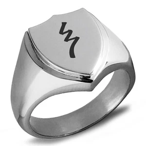 Stainless Steel Reiki Raku Completion Shield Crest Mens Signet Ring - Picture 1 of 4